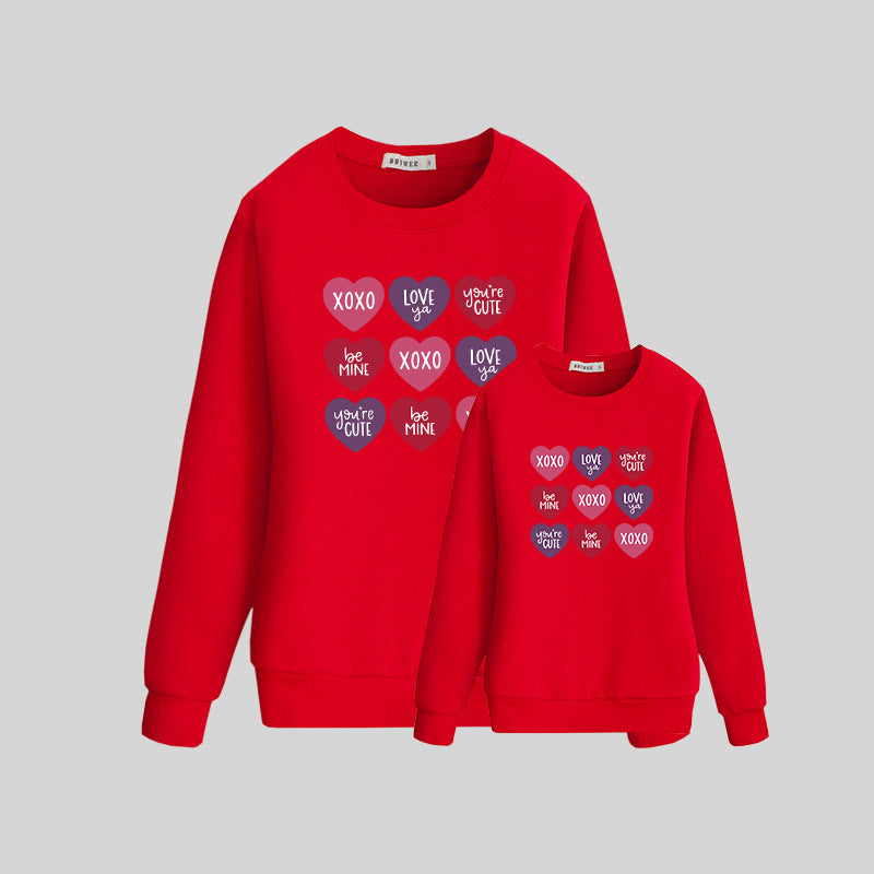 Family Matching Valentine Shirts Love Printed Mother-daughter Spring Tops