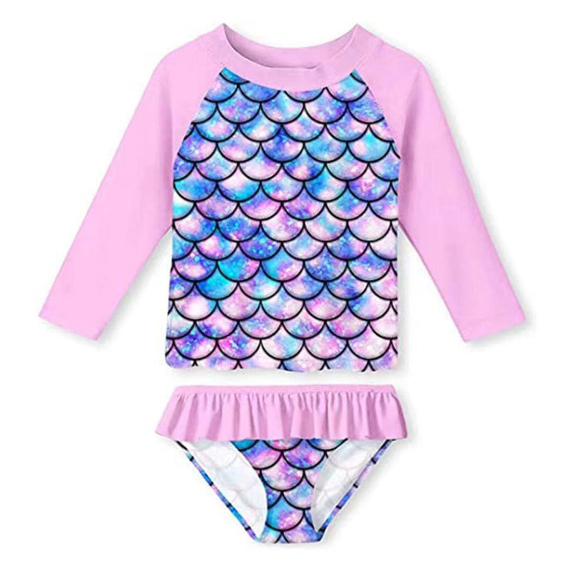 Kid Girls Separate Swimsuit Long-sleeved Bikini Mermaid Swimwear