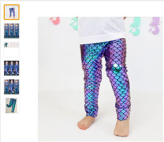 Kid Baby Girl Pants Blue Magic Color Fish Scale Gradual Leggings