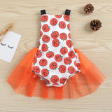 Baby Girl Halloween Smiling Face Embroidered Gauze Climbing Rompers
