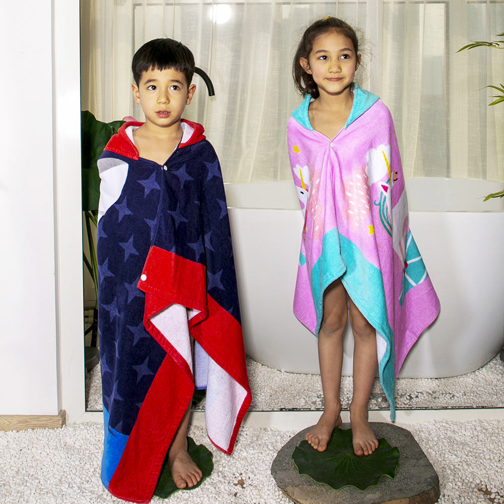 Baby Bathrobe Cartoon Bath Towel Robe Hooded Cloak Beach Towel Pajamas