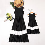 Family Matching Solid Color Patchwork Mother-daughter Vest Dresses