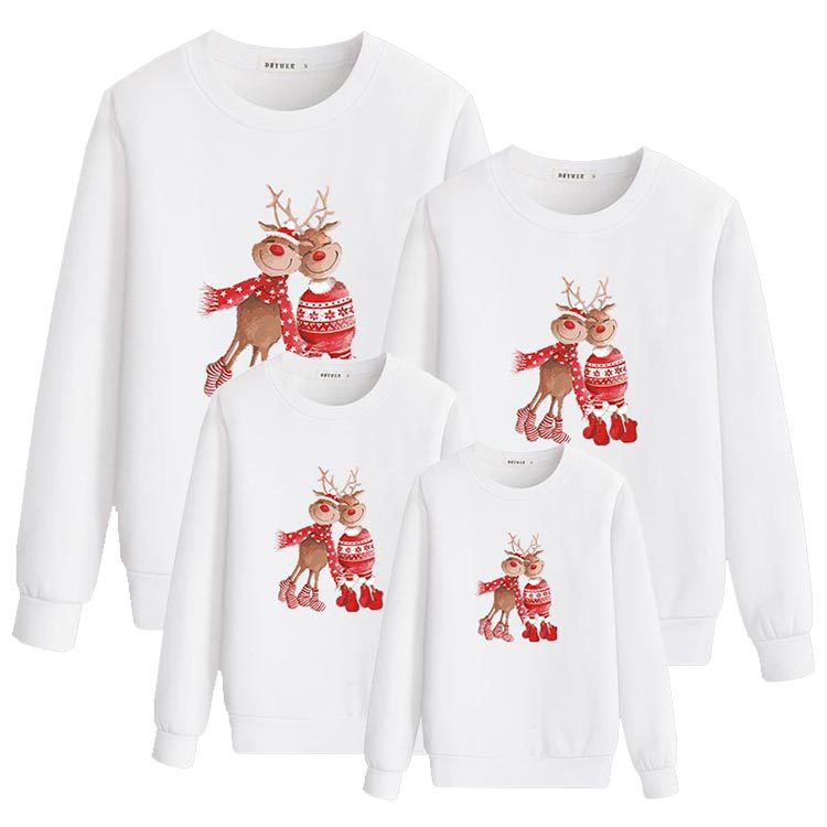 Family Matching Christmas Cartoon Cute Elk Print Creative Cotton Shirts