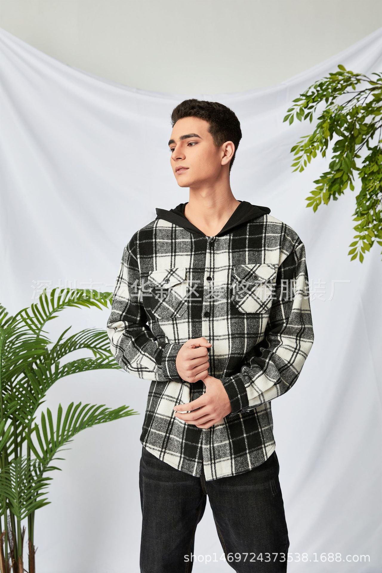Family Matching Adult Kid Padded Black Plaid Hooded Shirt