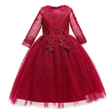 Kid Girl Wedding Pompous Gauze Princess Long Sleeve Sequin Mesh Dresses