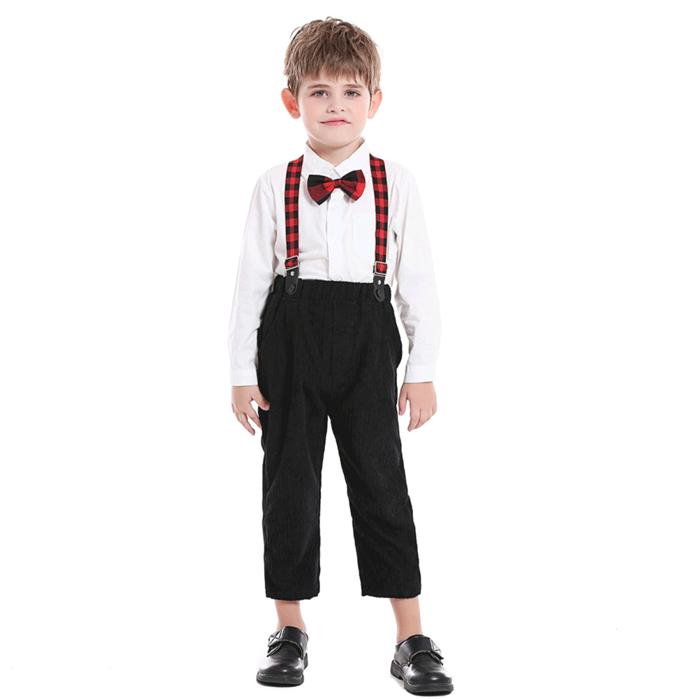 Kid Baby Boy Suit Autumn Long Sleeve Plaid Checked 2 Pcs Sets