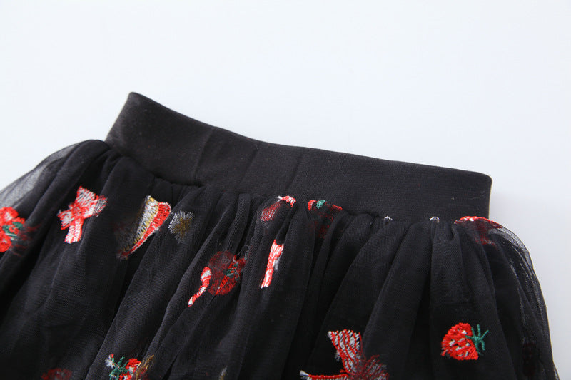 Kid Baby Girl Princess Short Skirt Strawberry Embroidery Skirts