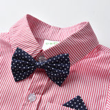 Kid Baby Boys Suit Autumn Gentleman Long Sleeve Striped 4 Pcs Sets