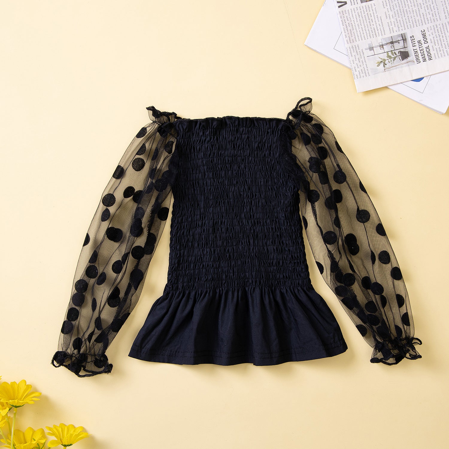 Kids Baby Girls Dot Long Lantern Sleeve Pleated Leopard Set 2 Pcs