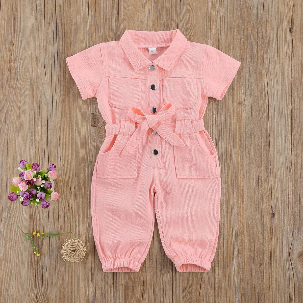 Kid Baby Girl Short Sleeve Jean Jumpsuit Rompers