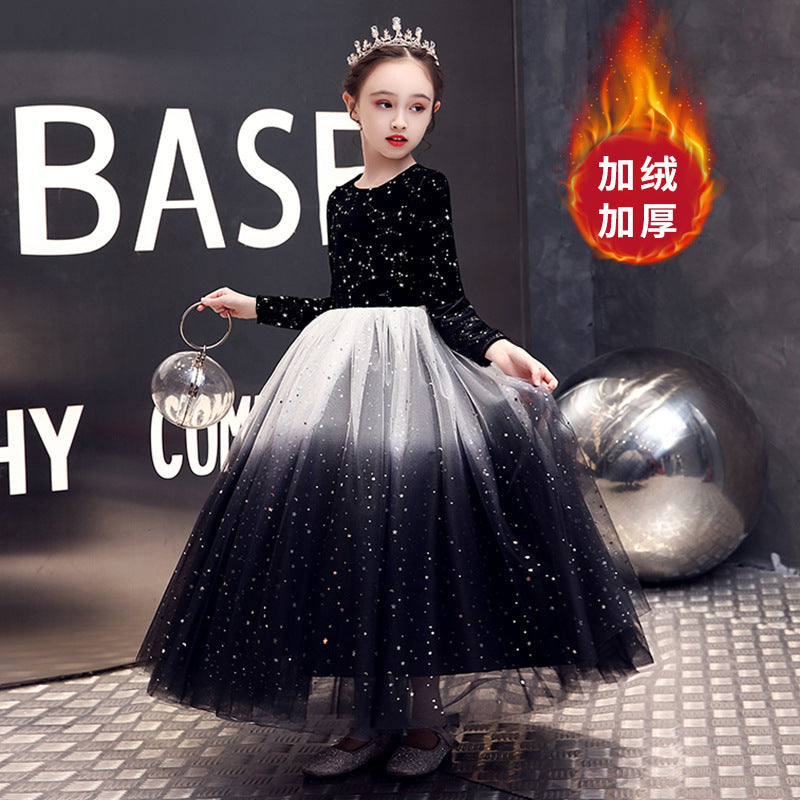 Kid Girl Catwalk Fashion Velvet Poncho Princess Dress