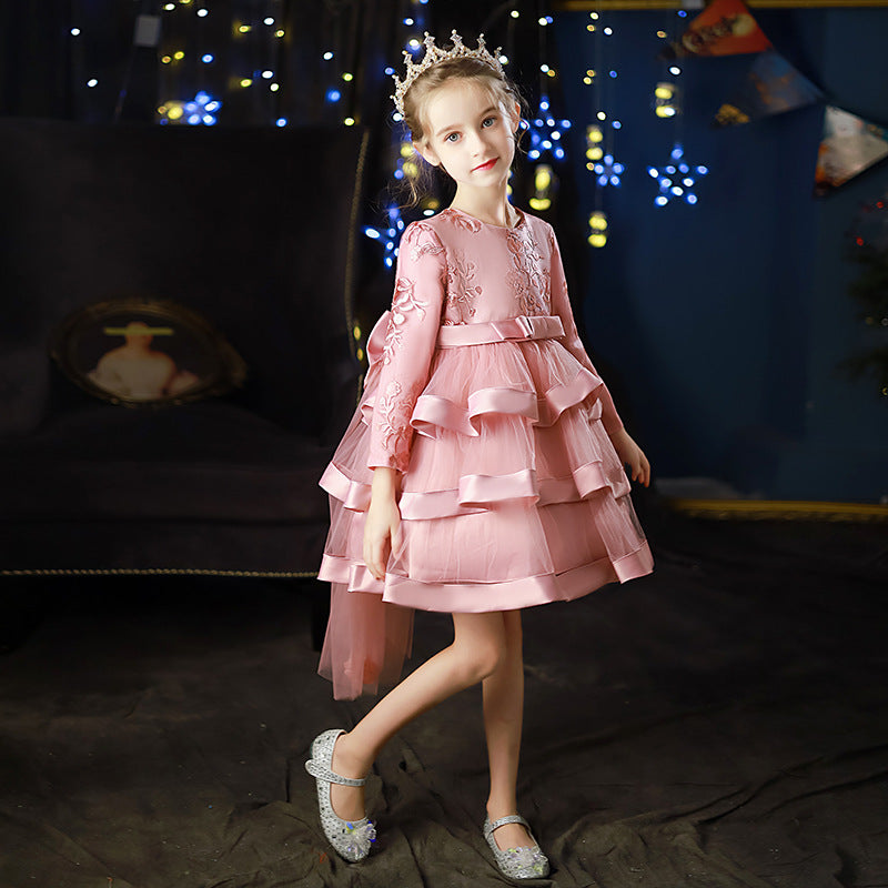 Kid Girl Flower Birthday Wedding Princess Long-sleeved Performance Dresses