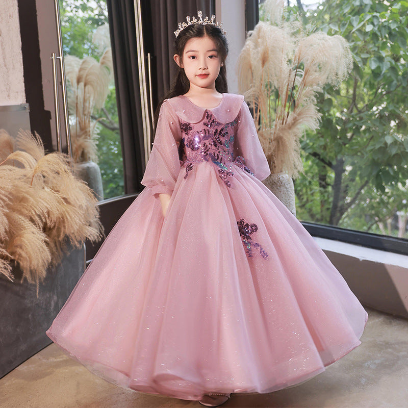Kid Girl Long-sleeved Princess Flower Wedding Fairy Performance Dresses