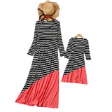 Family Matching Parent-child Mother-daughter Striped Long-sleeve Patchwork Dress