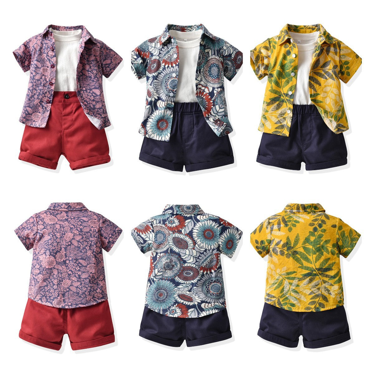 Kid Baby Boys Summer Short Sleeve Floral Casual 3 Pcs Sets