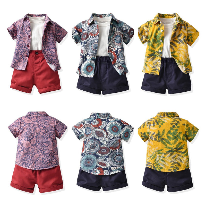 Kid Baby Boys Summer Short Sleeve Floral Casual 3 Pcs Sets