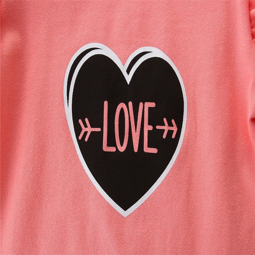 Baby Toddler Girls Valentine's Day Suit Black Fly Sleeve 2 Pcs Sets