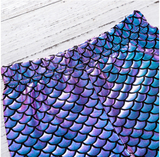 Kid Baby Girl Pants Blue Magic Color Fish Scale Gradual Leggings