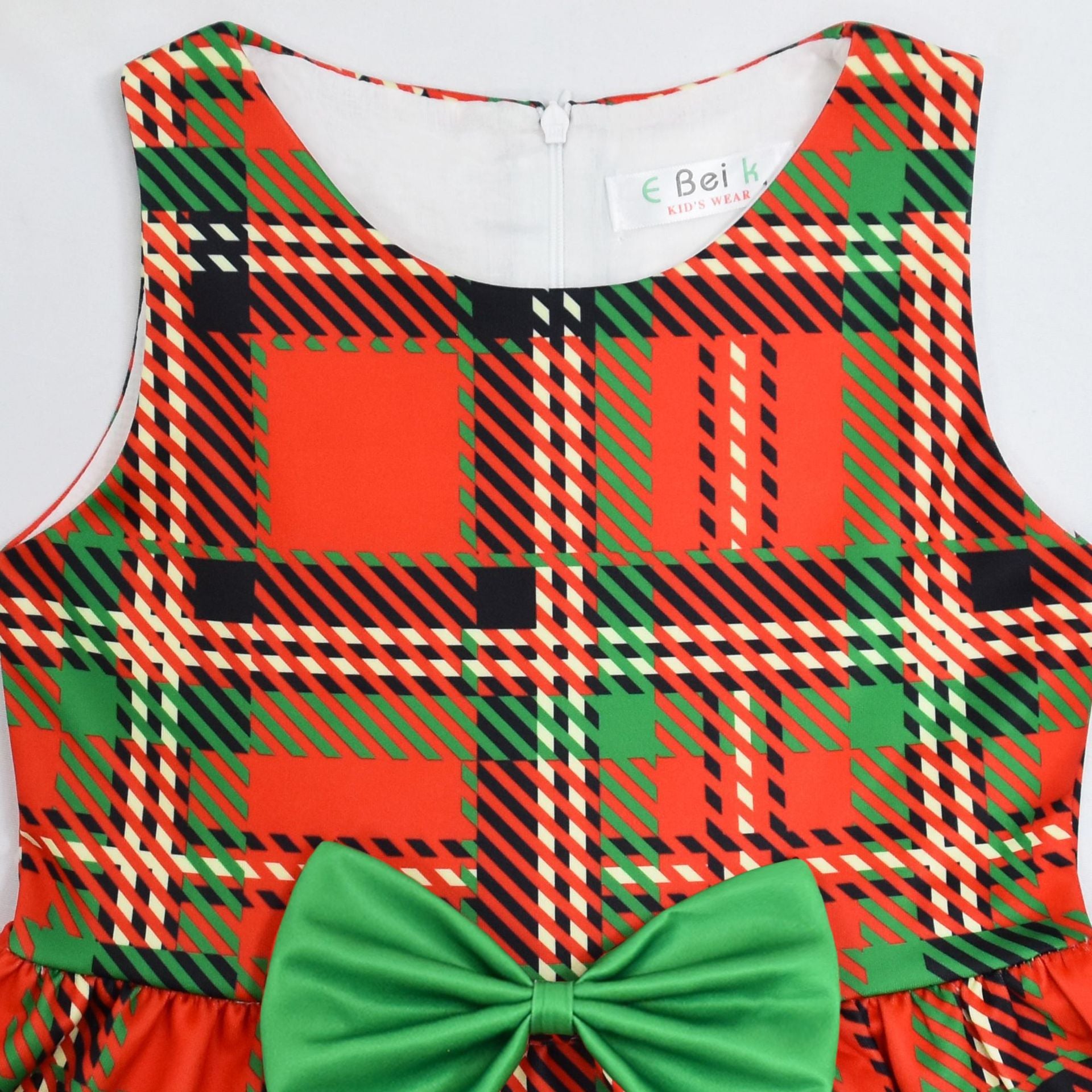 Kid Girl Bow Red Plaid Christmas Party Dresses