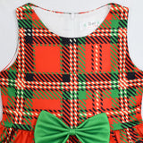 Kid Girl Bow Red Plaid Christmas Party Dresses