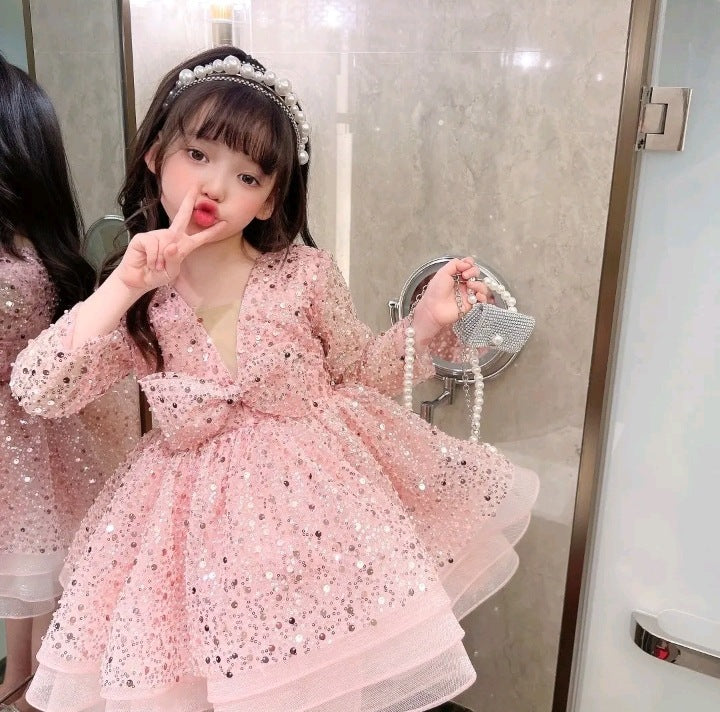 Kid Baby Girl Princess Pompous Gauze Flower Sequin Dresses