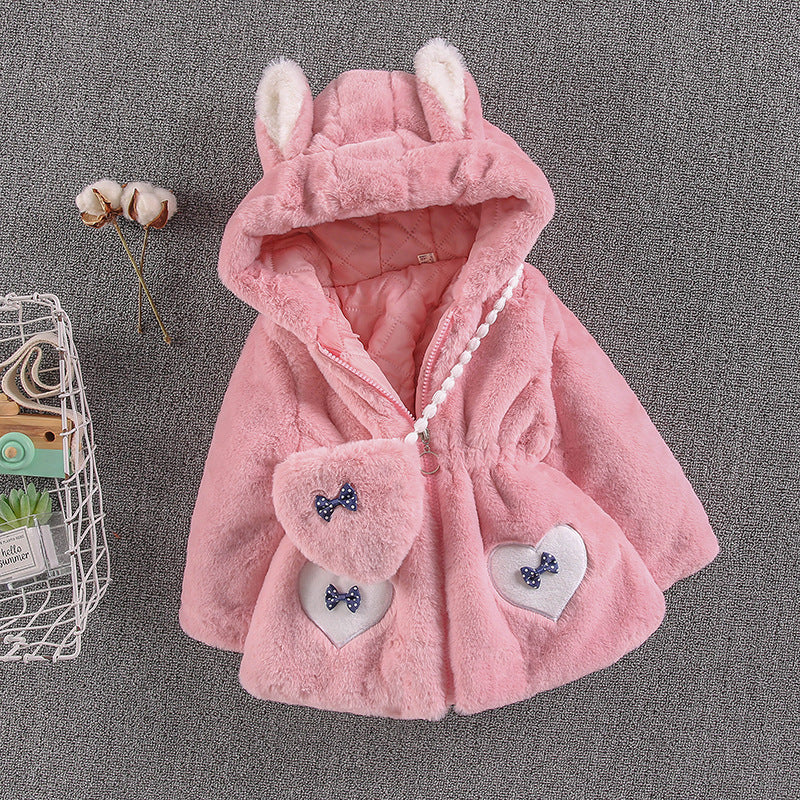 Kid Baby Girl Winter Woolen Imitation Fur Padded Coats
