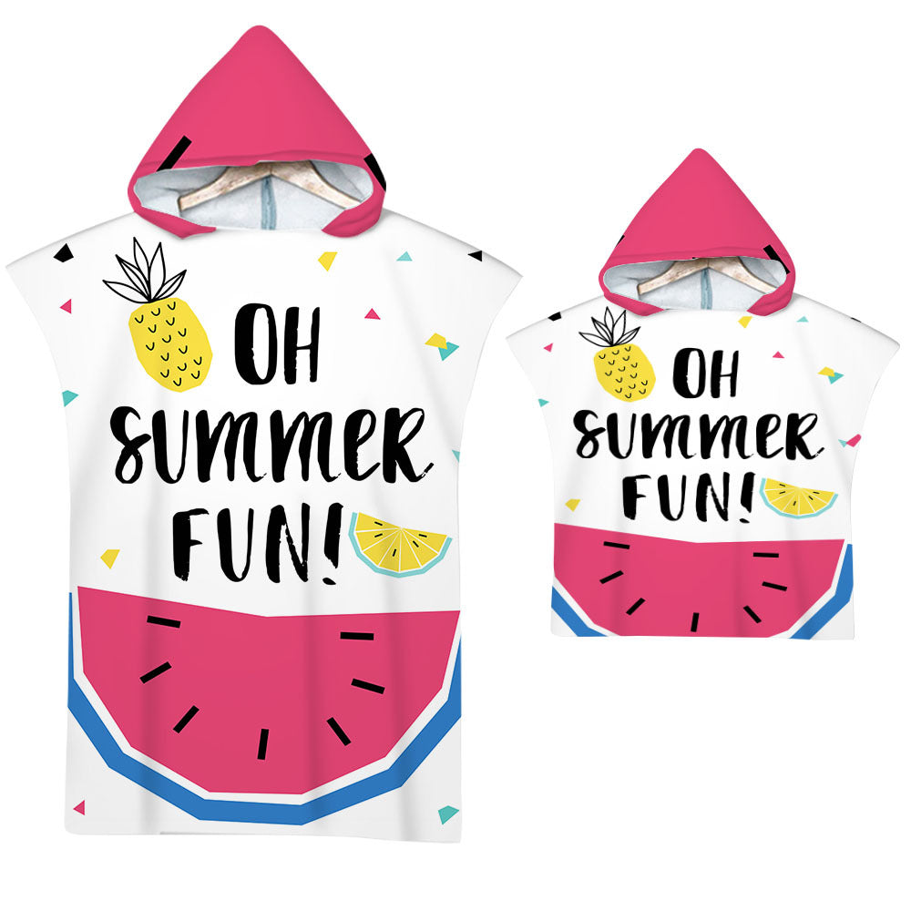 Kids Baby Tropical Fruit Microfiber Hooded Beach Towel Quick-Dry Wearable Pajamas