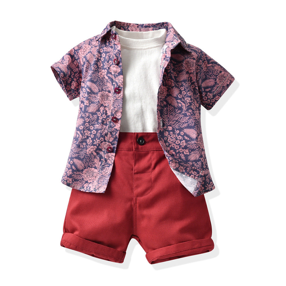 Kid Baby Boys Summer Short Sleeve Floral Casual 3 Pcs Sets