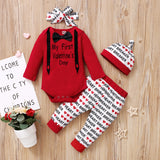 Baby Boy Suit Valentine's Day Print Halter 3 Pcs Sets