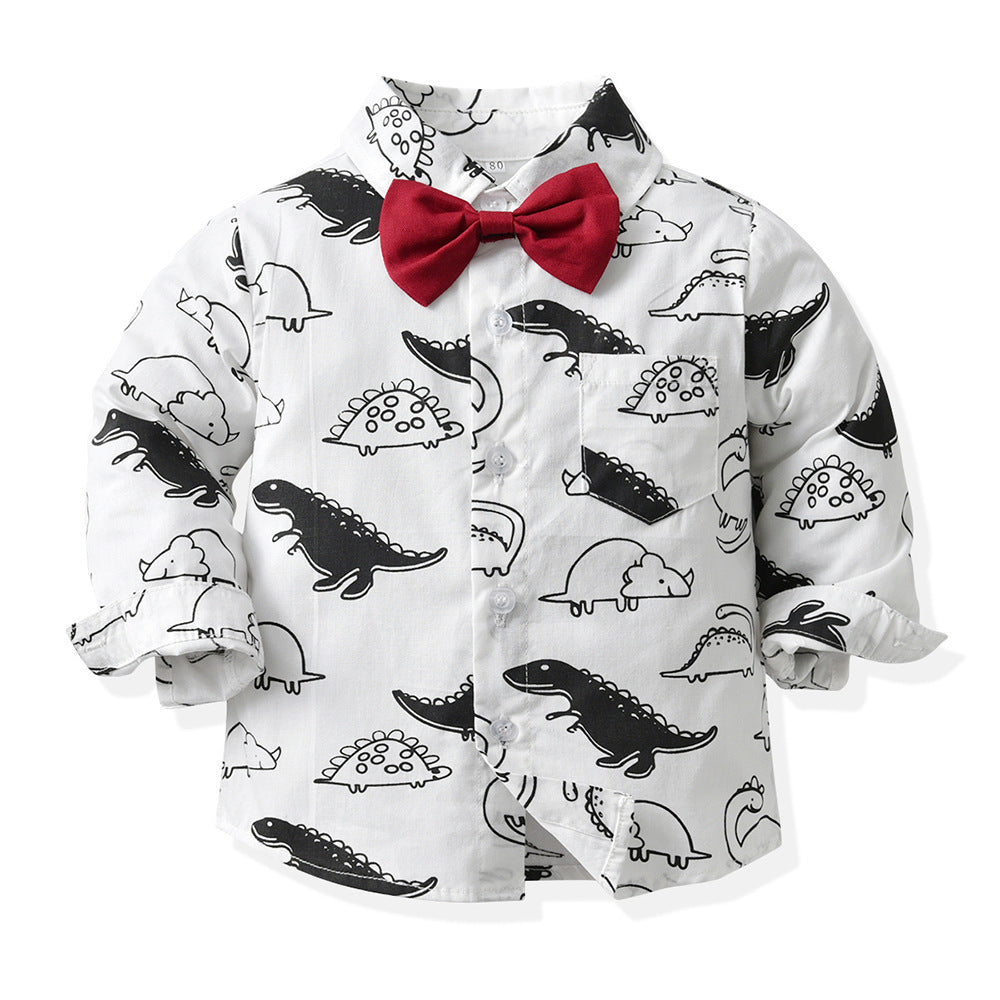 Kid Baby Boy Suit Animal Print Dinosaur Long Sleeve 2 Pcs Sets