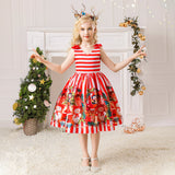 Christmas Kids Girl Cartoon Print Satin Dress