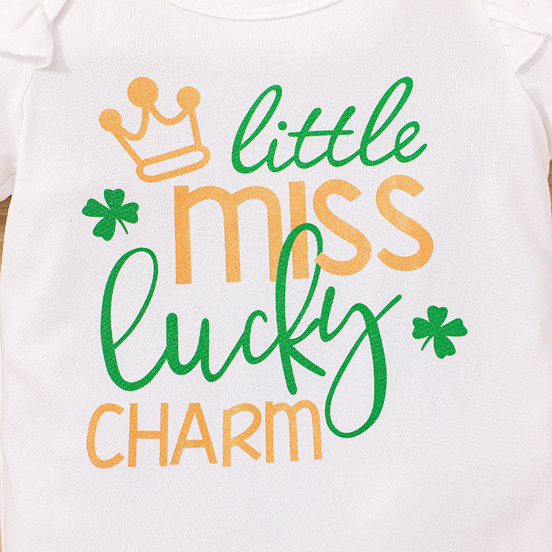 Baby Girl Summer St. Patrick's Day Four-leaf Alphabet Suit 2 Pcs Sets