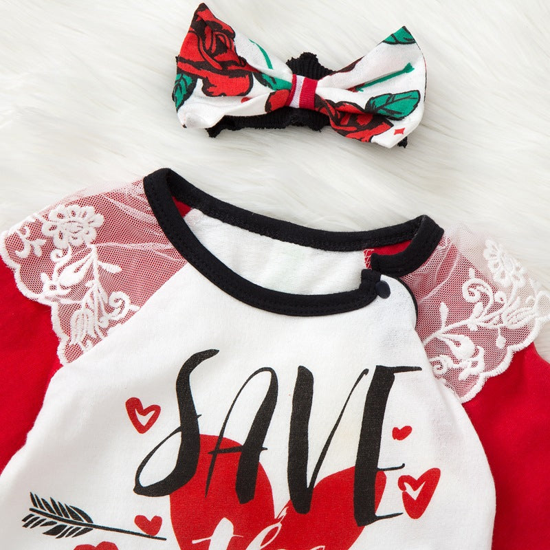 Baby Girl Valentine Love Printed Long Sleeve Flower 3 Pcs Set