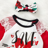 Baby Girl Valentine Love Printed Long Sleeve Flower 3 Pcs Set