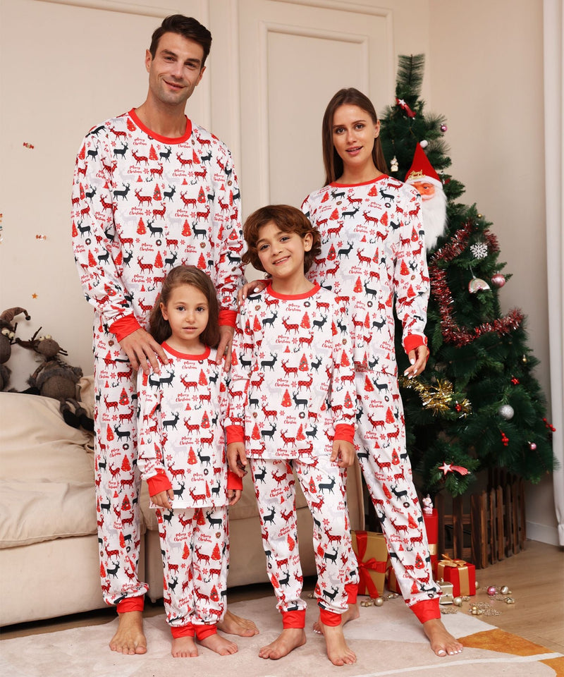 Family Alphabet Cartoon Fawn Christmas Printed Homewear Pajamas