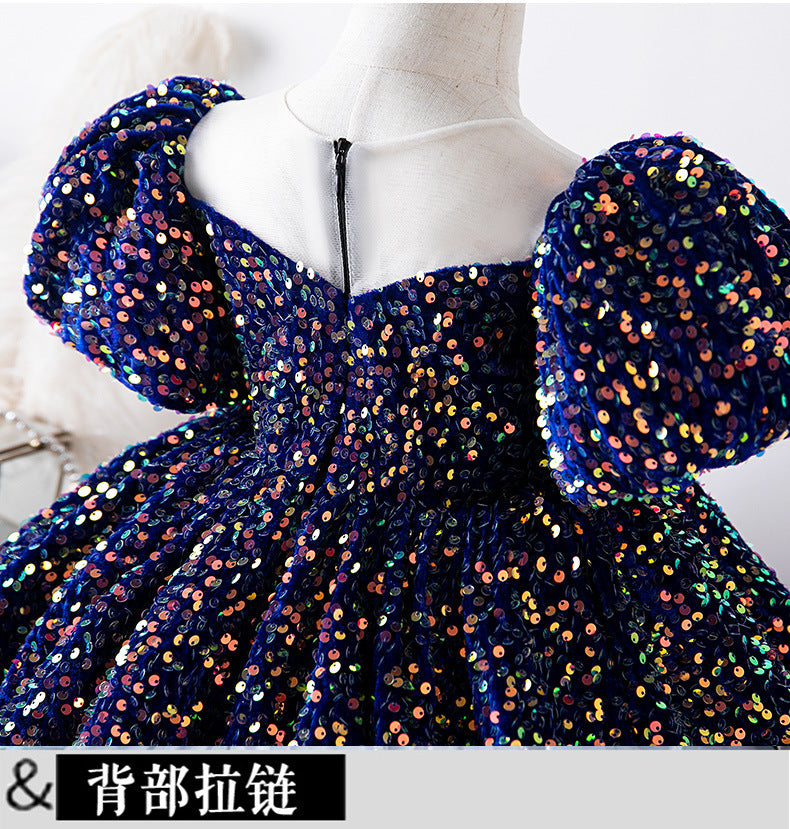 Kid Baby Girl Sequin Bubble Sleeve Princess Performance Dress