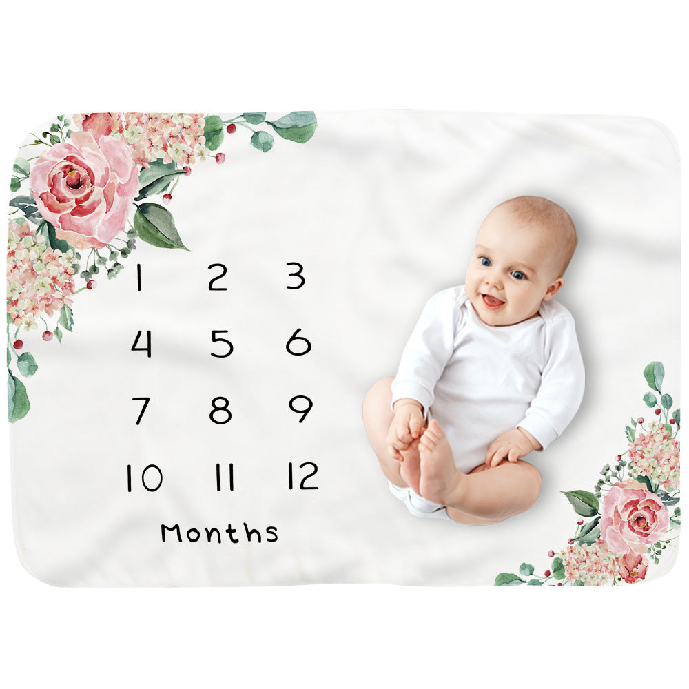 Baby Monthly Record Growth Milestone Blanket Flannel Floral Pajamas