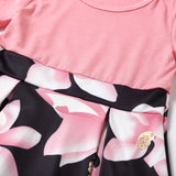 Family Matching Mother Daughter Splicing Printing Flowers Dress