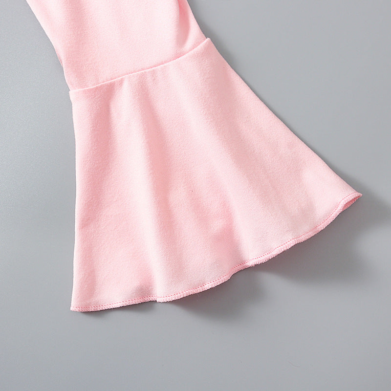 Toddler Baby Girls Valentine's Day Love Pink Trumpet Sleeve 2 Pcs Sets