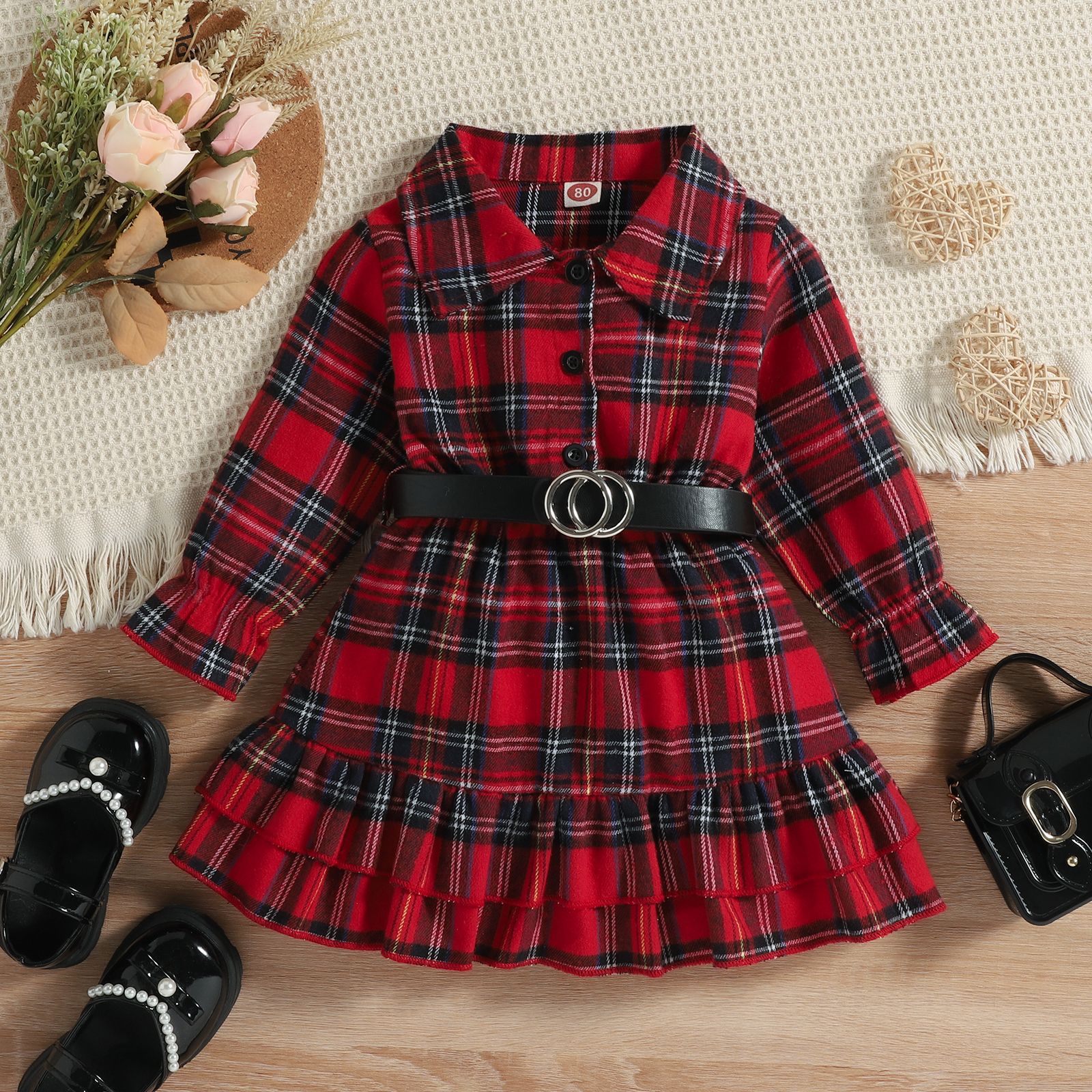 Kid Baby Girl Christmas Sanded British Plaid Casual Dress