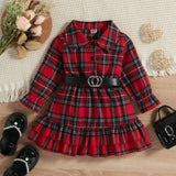 Kid Baby Girl Christmas Sanded British Plaid Casual Dress