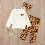 Baby Girls Valentine's Day Long Sleeve Love Leopard Print 3 Pcs Sets