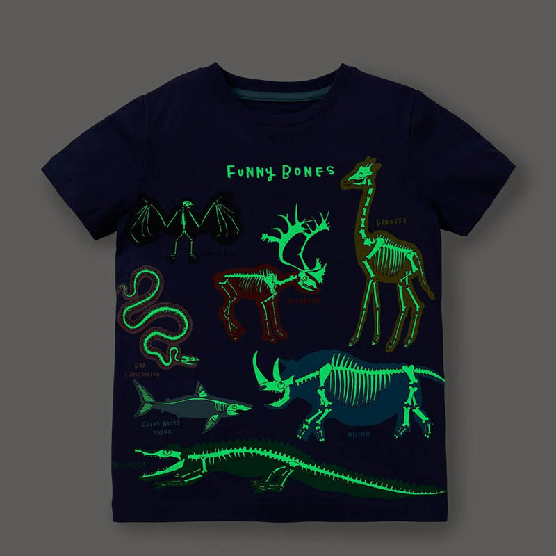 Kid Baby Boy T-shirt Glow-in-the-dark Animal World Print Summer Short-sleeved Top