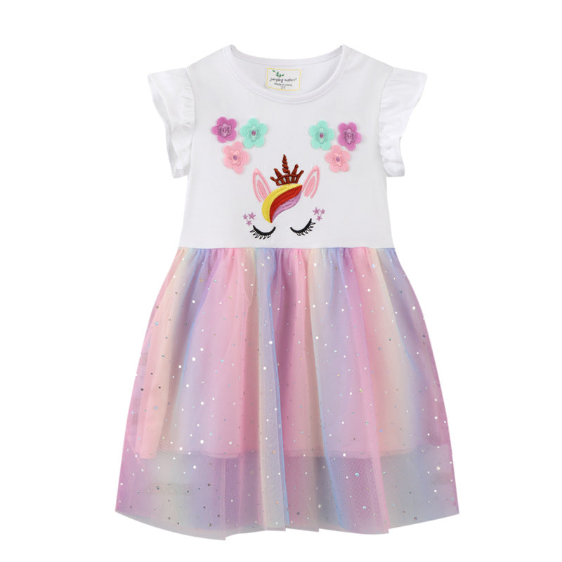 Kid Baby Girl European Short Sleeve Knitted Unicorn Dresses