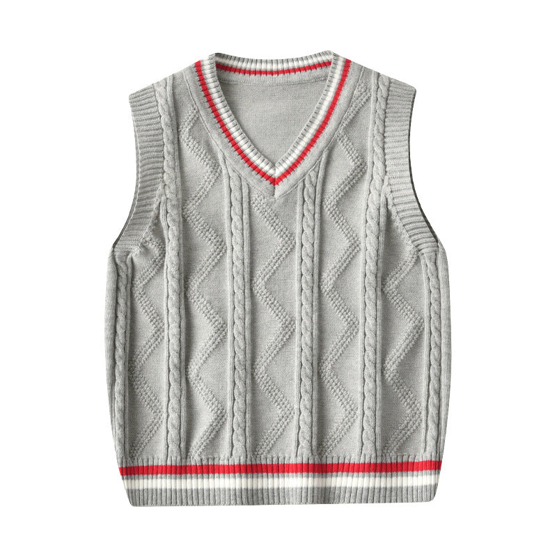Kid Baby Boy Round Neck Jacquard Knit Waistcoat Pure Cotton Sweater Vest