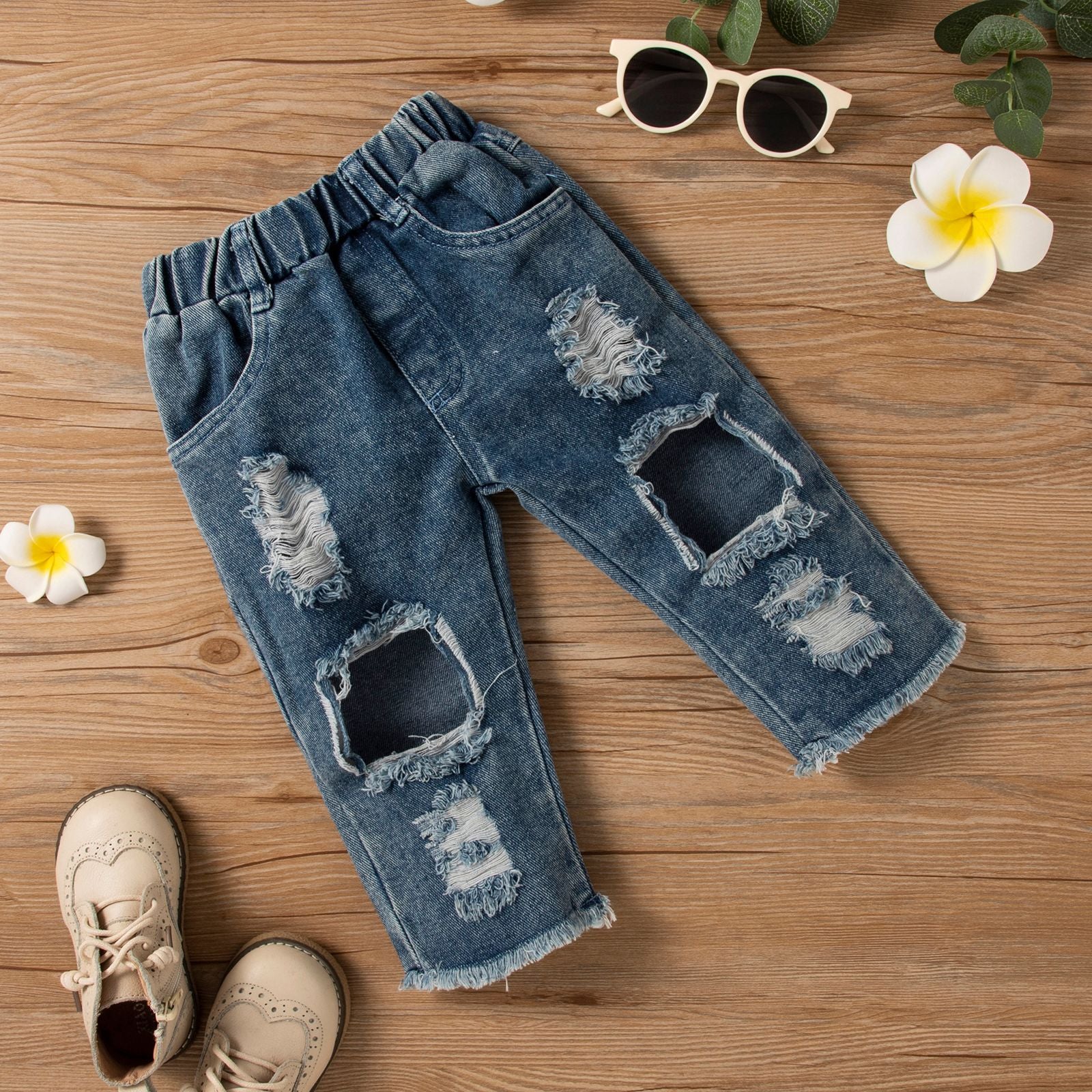 Kid Baby Girl Long Sleeve Jeans Hole Suit Spring Stripe 2 Pcs Sets