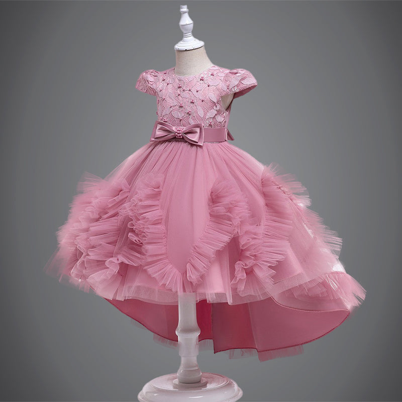 Kid Baby Girl Princess Trailing Wedding Shampong Gauze Host Dresses