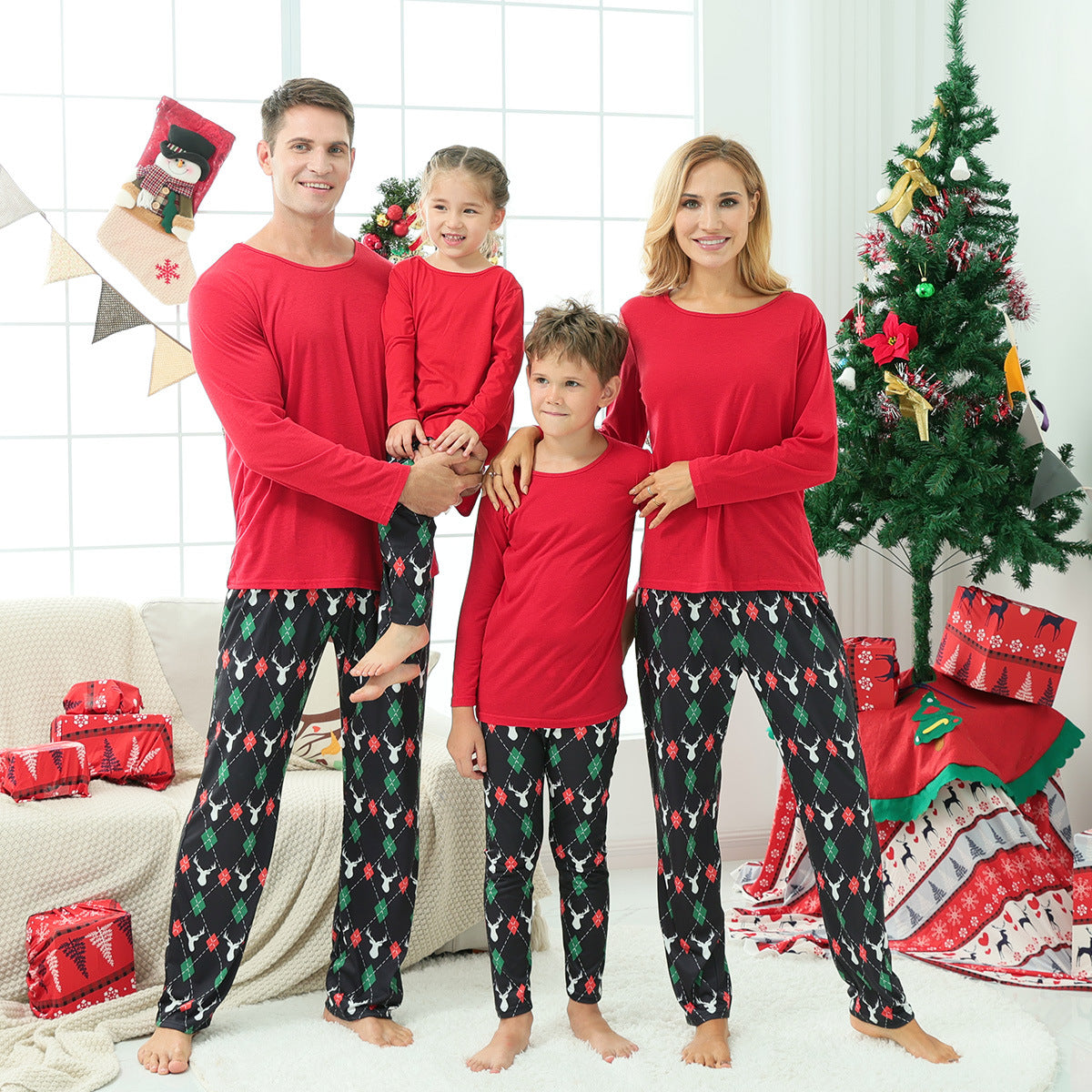 Family Matching Home Red Autumn Christmas Pajamas