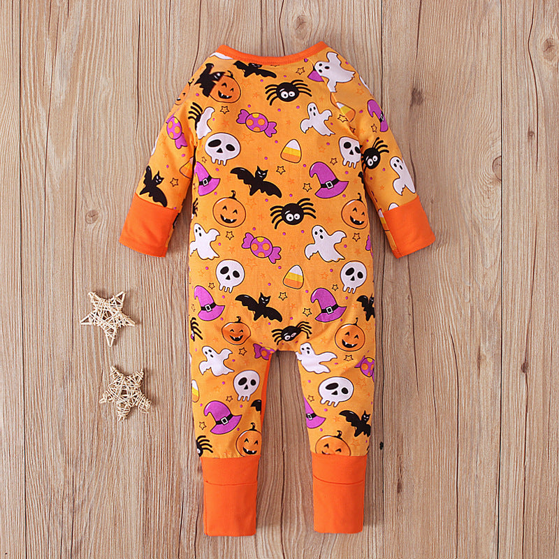 Baby Boy Long Sleeved Climbing Halloween Double Zipper Rompers