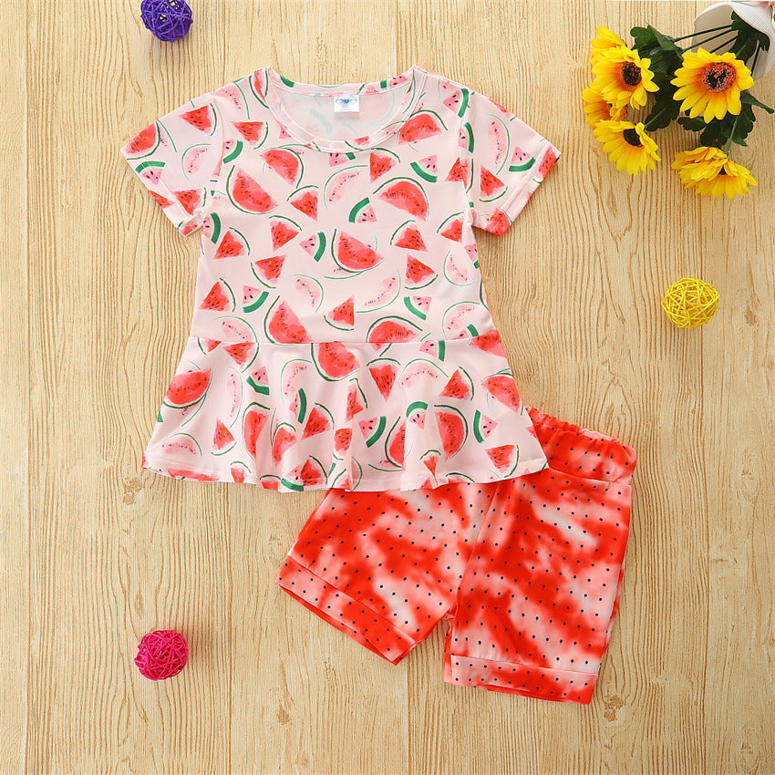 Summer Kid Baby Girl Suits Sweet Watermelon Print 2 Pcs Sets